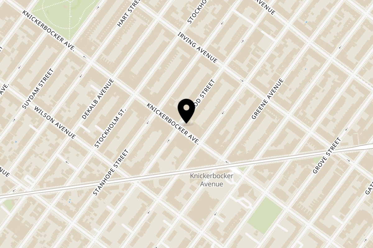 Map showing the location of Singas Famous Pizza Bushwick on 409 Knickerbocker Ave #5 in Brooklyn