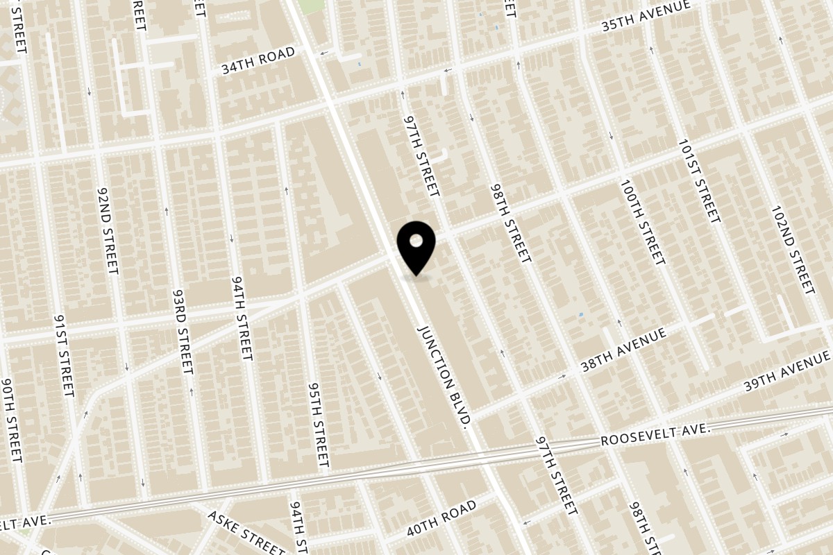 Map showing the location of Singas Famous Pizza Corona on 37-11 Junction Blvd in Corona